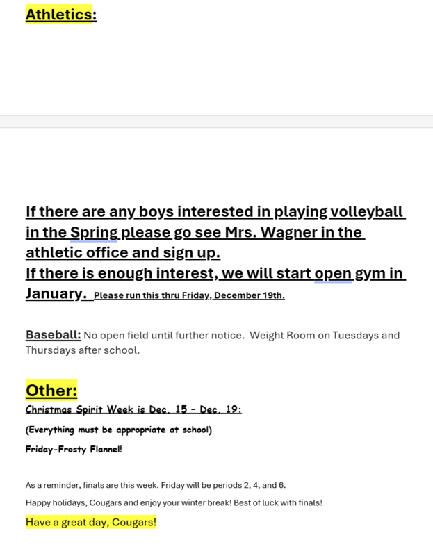 Announcements - December 19th