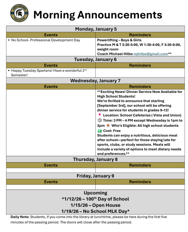 Announcements - January 6th