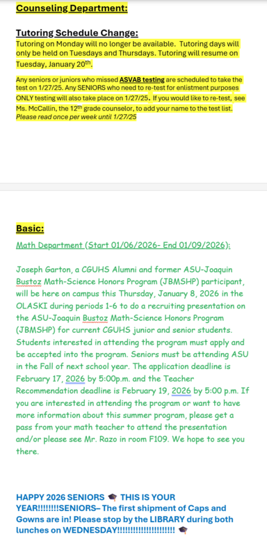 Announcements - January 7th