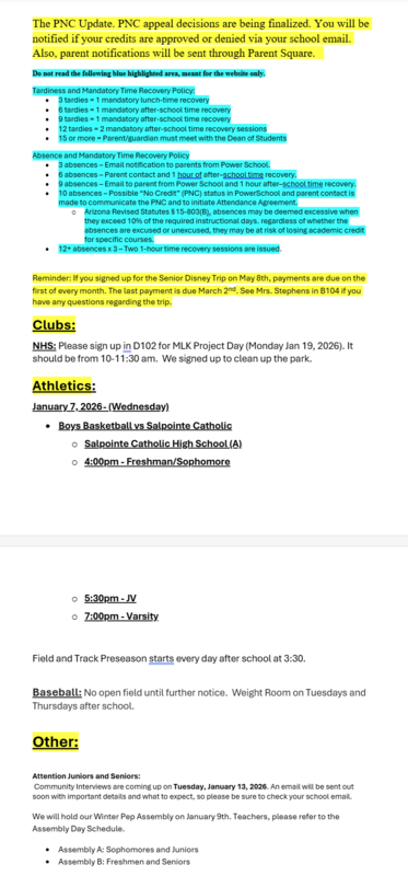 Announcements - January 7th