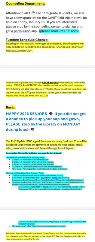 Announcements - January 12th