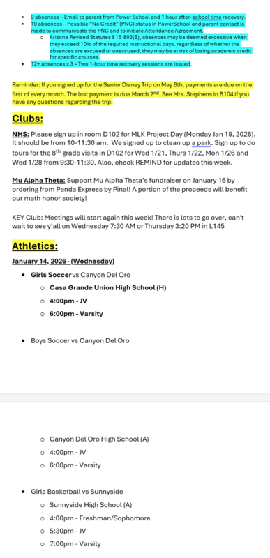 Announcements - January 14th