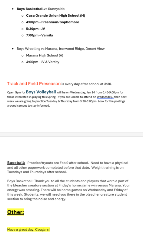 Announcements - January 14th