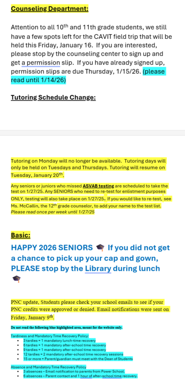 Announcements - January 14th