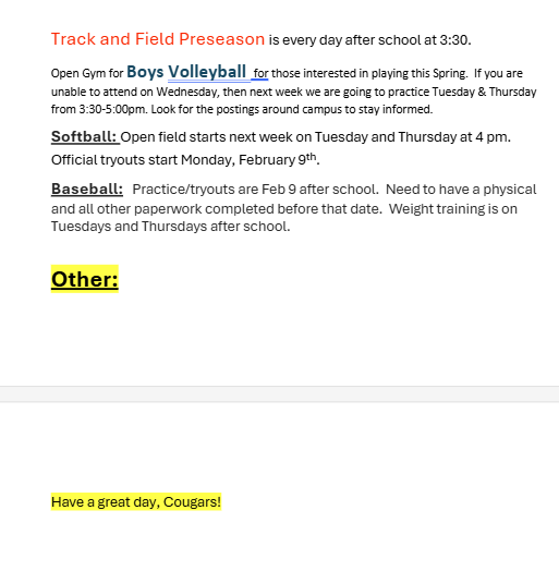 Announcements - January 15th