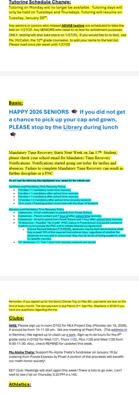 Announcements - January 15th