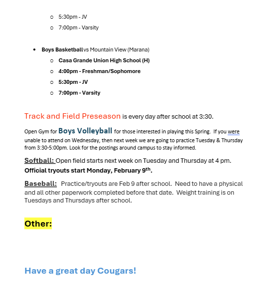 Announcements - January 16th