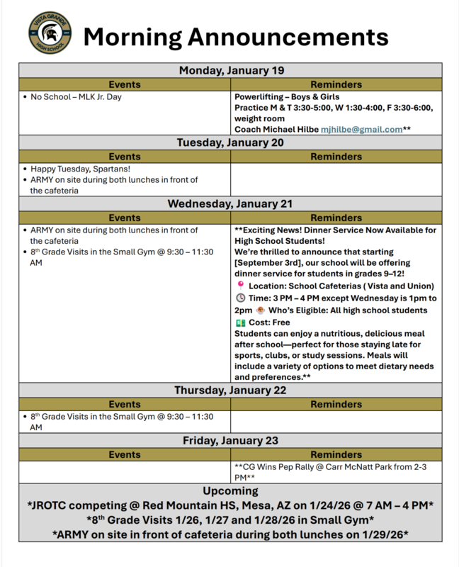 Announcements - January 20th