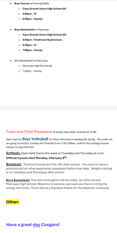 Announcements - January 22nd