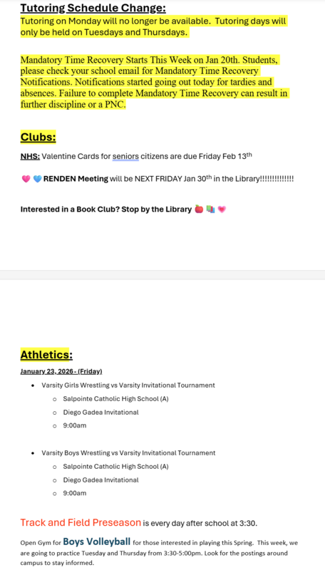 Announcements - January 23rd