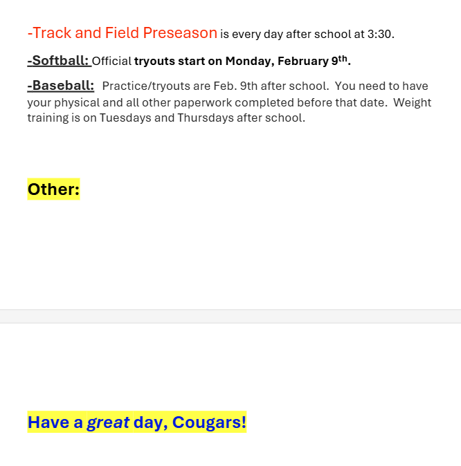 Announcements - January 26th