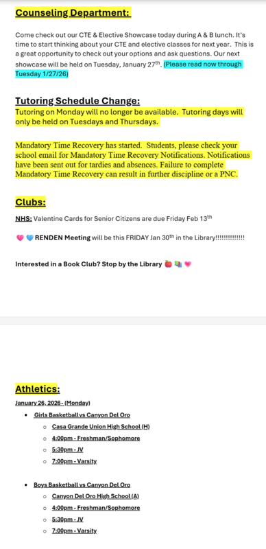 Announcements - January 26th