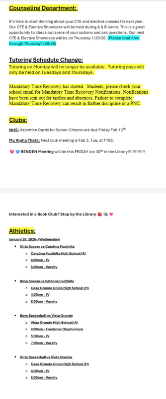 Announcements - January 28th