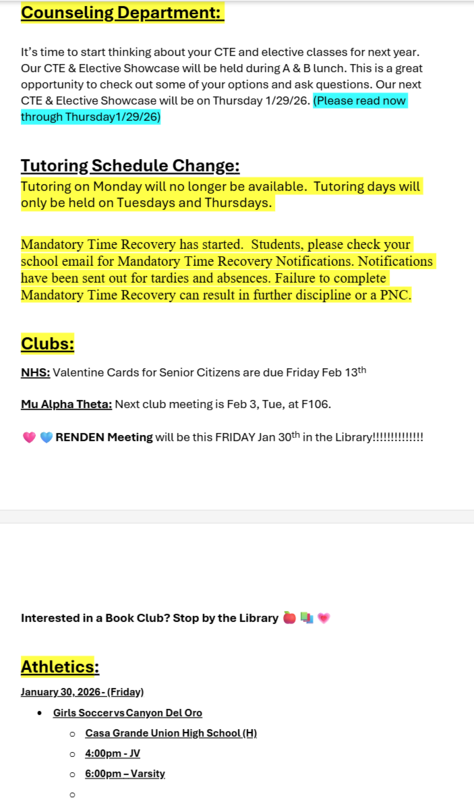 Announcements - January 29th