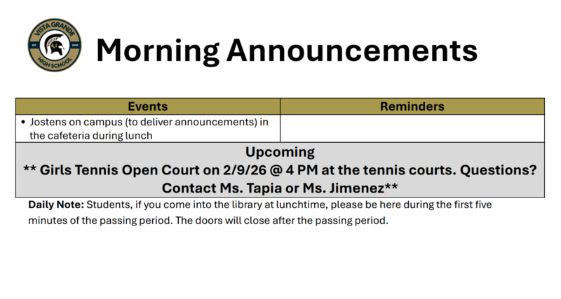 Announcements - February 2nd - 6th