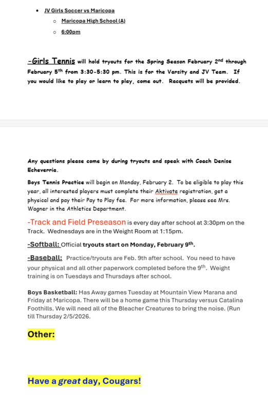 Announcements - February 3rd