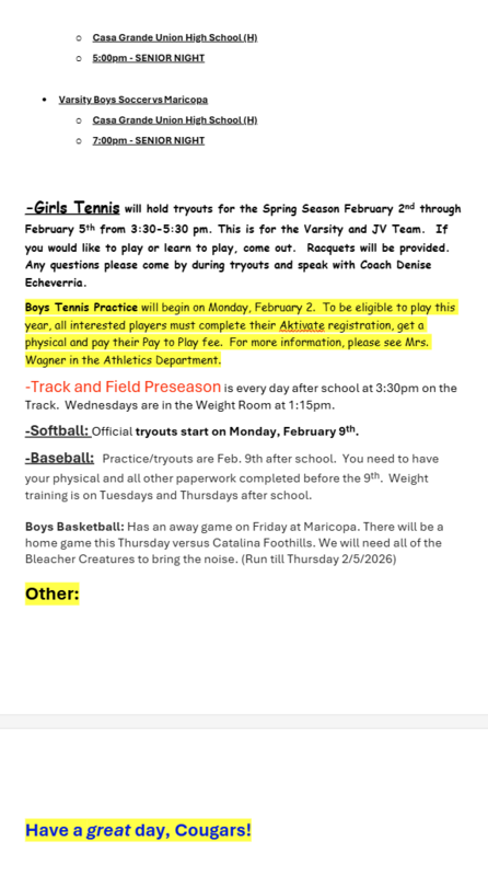 Announcements - February 4th