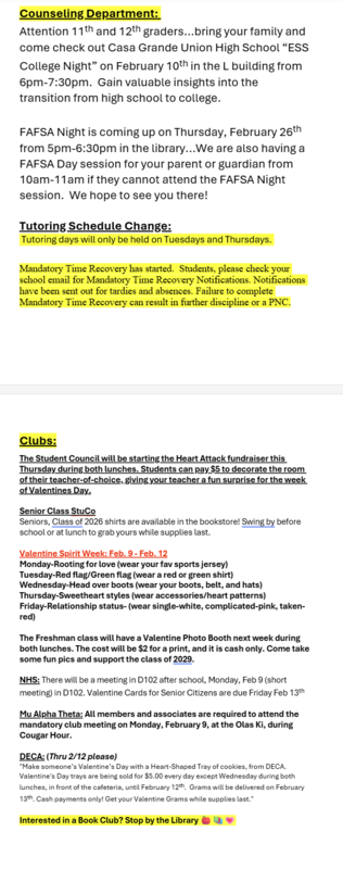 Announcements - February 6th