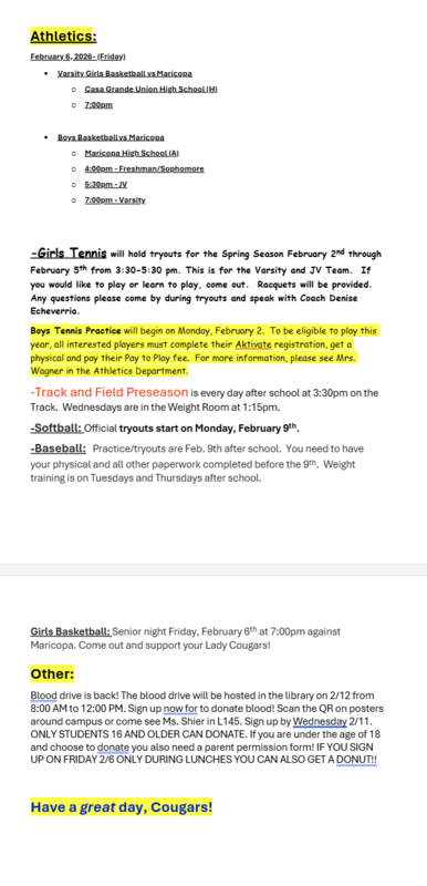 Announcements - February 6th