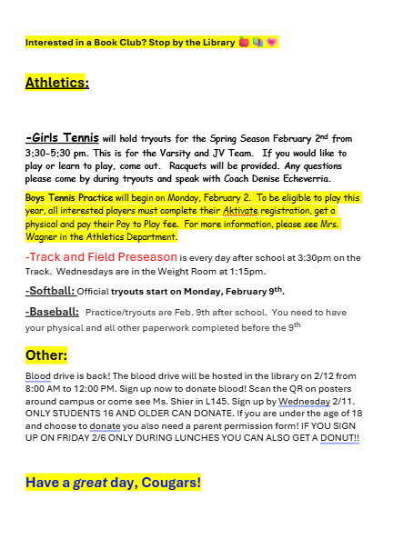 Announcements - February 9th