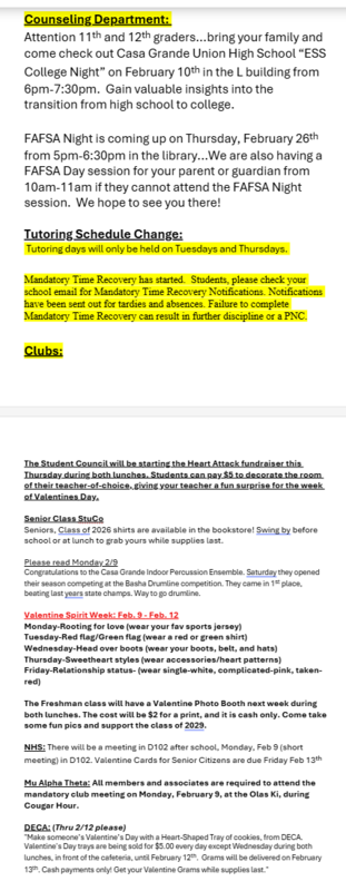 Announcements - February 9th