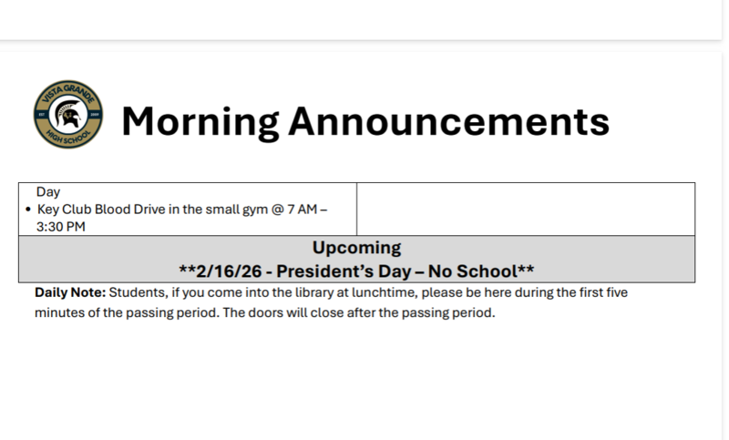 Announcements - February 9th - 13th