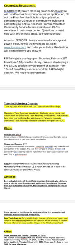 Announcements - February 17th