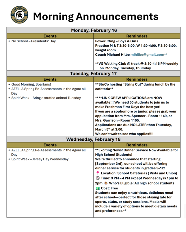 Announcements - February 17th - 20th