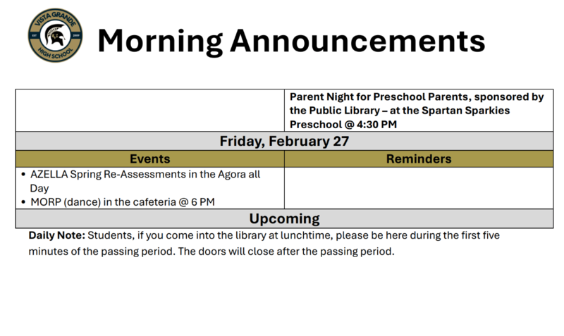 Announcements - February 23rd-27th