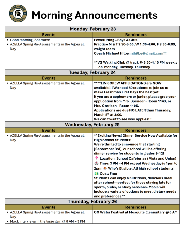 Announcements - February 23rd-27th