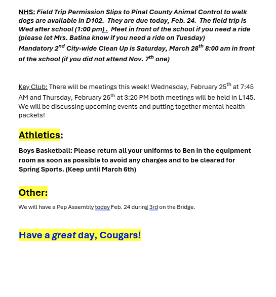 Announcements - February 24th