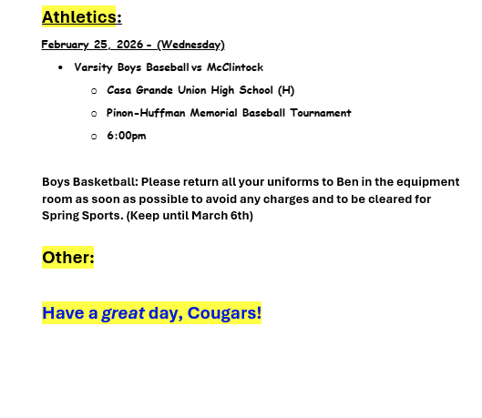 Announcements - February 25th