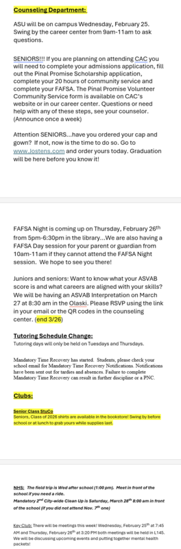 Announcements - February 25th