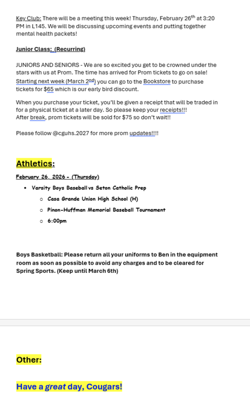 Announcements - February 26th