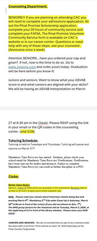 Announcements - February 27th