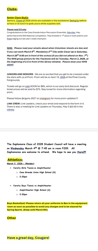 Announcements - March 2nd