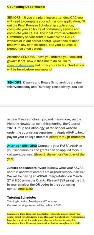 Announcements - March 2nd