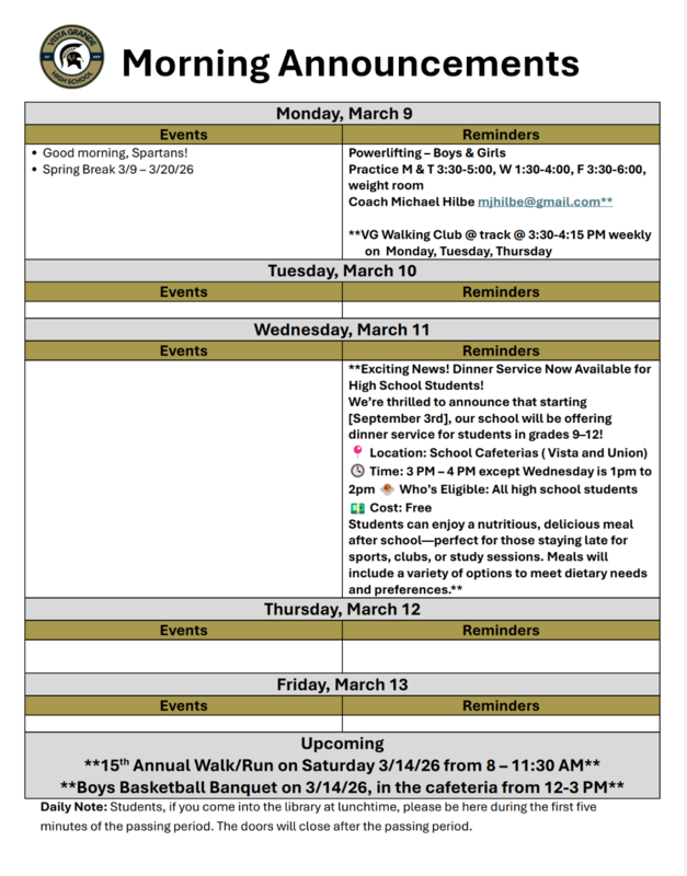Announcements - March 9th-13th