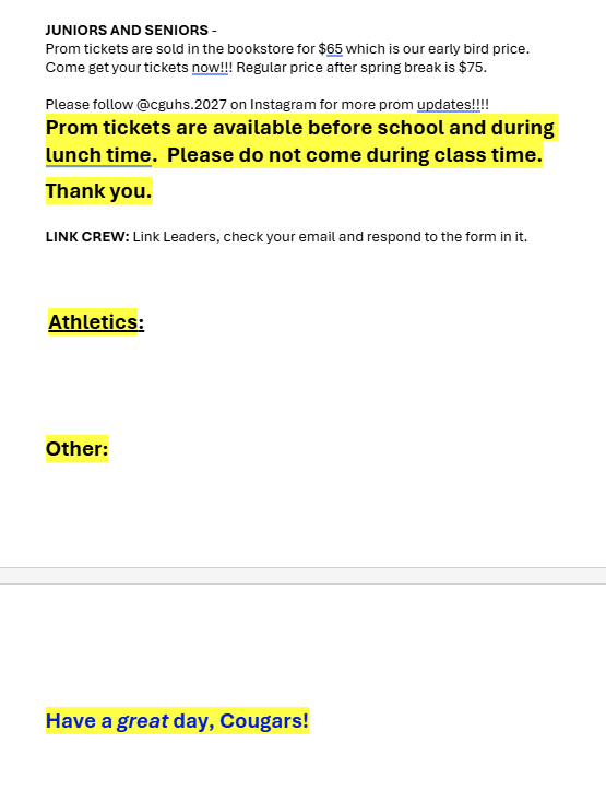 Announcements - March 23rd