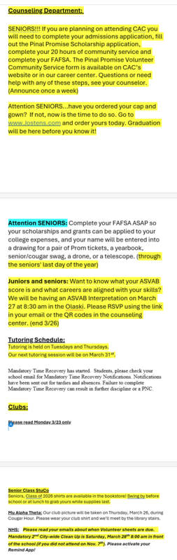 Announcements - March 23rd