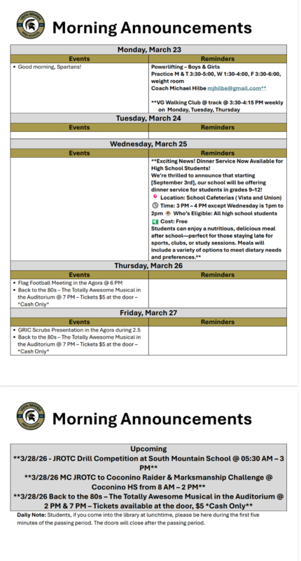 Announcements - March 23rd-27th