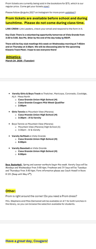 Announcements - March 24th