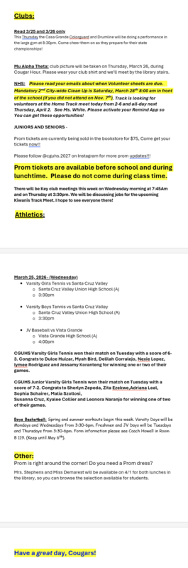 Announcements - March 25th