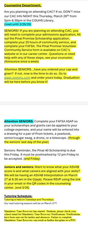 Announcements - March 25th