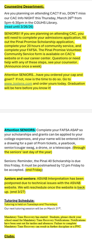 Announcements - March 26th