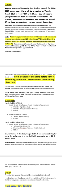 Announcements - March 27th