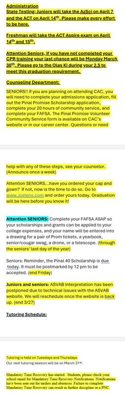 Announcements - March 27th