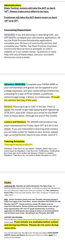 Announcements - April 8th