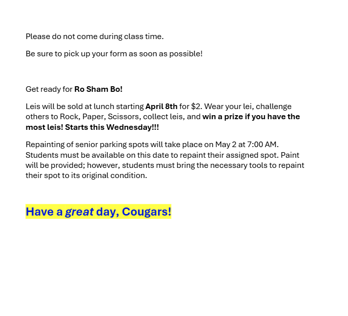 Announcements - April 13th