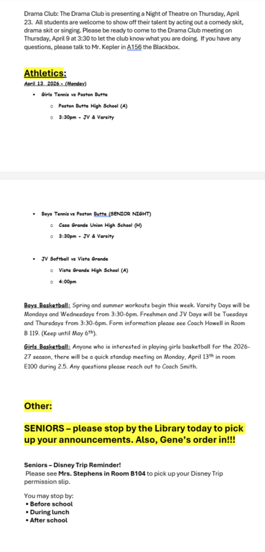 Announcements - April 13th